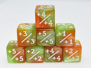 Green & Gold +1/+1 Magic Counters Plastic Dice Foam Brain Games