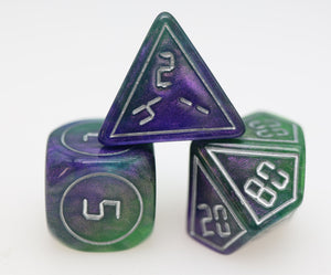 Cybernated Purple & Green RPG Dice Set - XLarge Plastic Dice Foam Brain Games