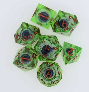 Sharp Edge Moving Eye RPG Dice Set - Poisonshot Plastic Dice Foam Brain Games
