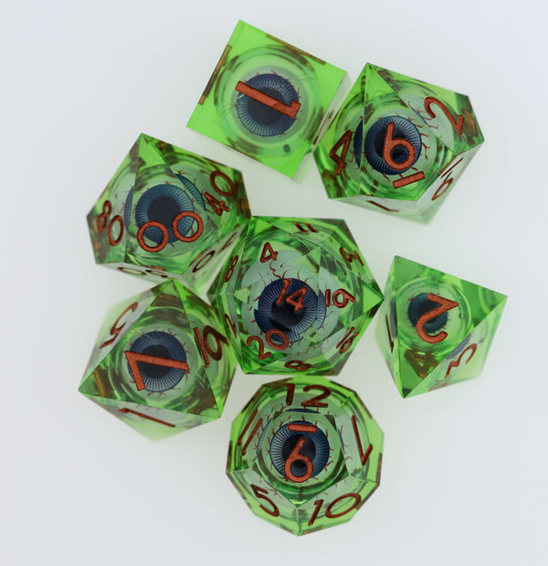 Sharp Edge Moving Eye RPG Dice Set - Poisonshot Plastic Dice Foam Brain Games