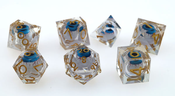 Sharp Edge Moving Eye RPG Dice Set - Clearshot Plastic Dice Foam Brain Games