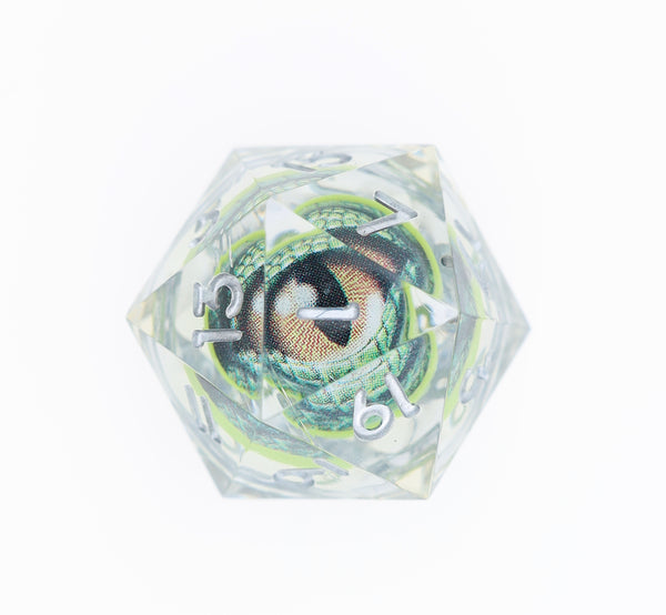 Sharp Edge Moving Eye RPG Dice Set - Green Dragon Eye Plastic Dice Foam Brain Games