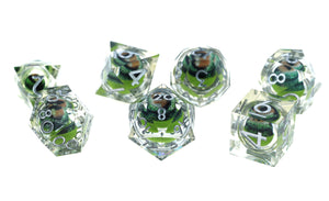 Sharp Edge Moving Eye RPG Dice Set - Green Dragon Eye Plastic Dice Foam Brain Games