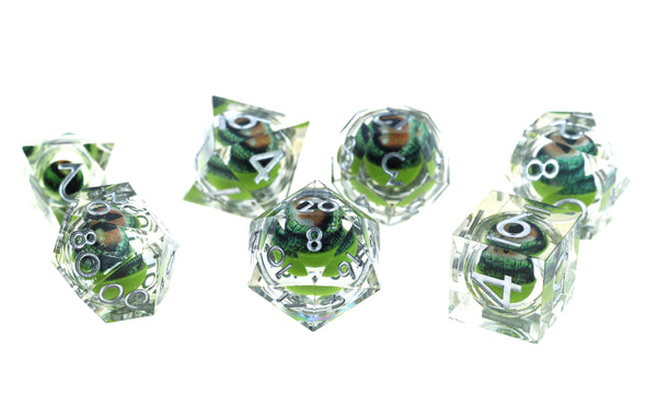 Sharp Edge Moving Eye RPG Dice Set - Green Dragon Eye Plastic Dice Foam Brain Games