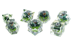 Sharp Edge Moving Eye RPG Dice Set - Green Dragon Eye Plastic Dice Foam Brain Games