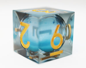 Sharp Edge Glow in the Dark Liquid Core RPG Dice Set - Blue Specter Plastic Dice Foam Brain Games