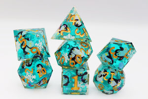 Playful Penguins: Sharp Edge Decal RPG Dice Set Plastic Dice Foam Brain Games