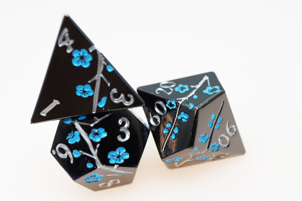 Metallic Bouquet: Dark Blue Pimpernel - Metal RPG Dice Set Metal Dice Foam Brain Games