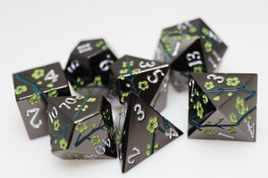 Metallic Bouquet: Dark Green Hellebore - Metal RPG Dice Set Metal Dice Foam Brain Games