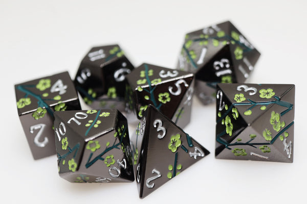 Metallic Bouquet: Dark Green Hellebore - Metal RPG Dice Set Metal Dice Foam Brain Games