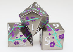 Metallic Bouquet: Silvered Jackmanii - Metal RPG Dice Set Metal Dice Foam Brain Games