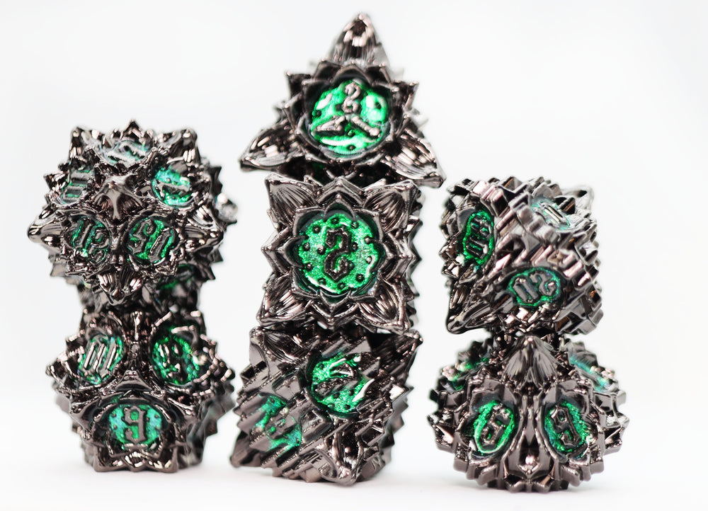 Floral Starburst: Midnight Forest - Metal RPG Dice Set Metal Dice Foam Brain Games