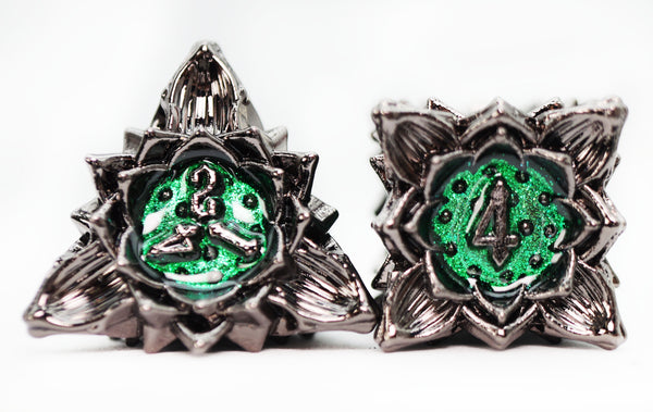Floral Starburst: Midnight Forest - Metal RPG Dice Set Metal Dice Foam Brain Games