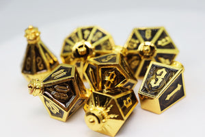 Moonlit Lantern: Golden Earthen Flame - Metal RPG Dice Set Metal Dice Foam Brain Games