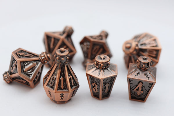 Moonlit Lantern: Coppered Flames - Metal RPG Dice Set Metal Dice Foam Brain Games