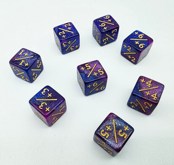 Dark Blue & Purple Glitter +1/+1 Magic Counters Plastic Dice Foam Brain Games