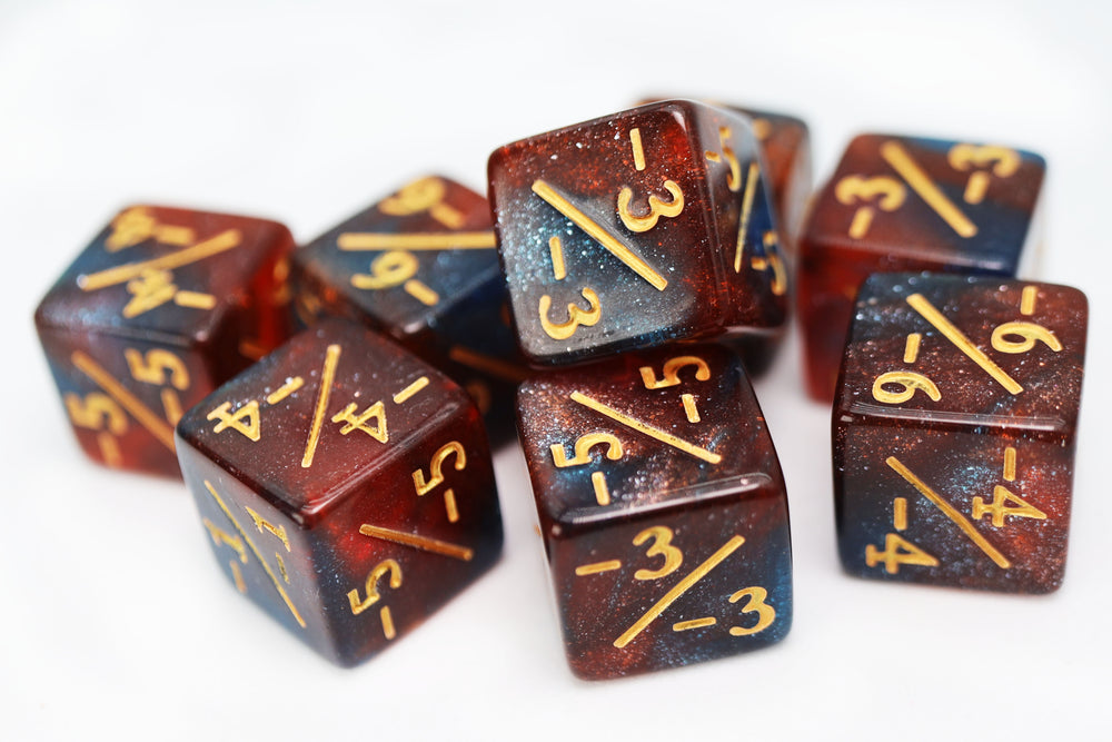 Red & Blue Glitter -1/-1 Magic Counters Plastic Dice Foam Brain Games