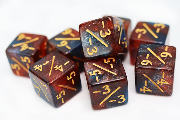 Red & Blue Glitter -1/-1 Magic Counters Plastic Dice Foam Brain Games