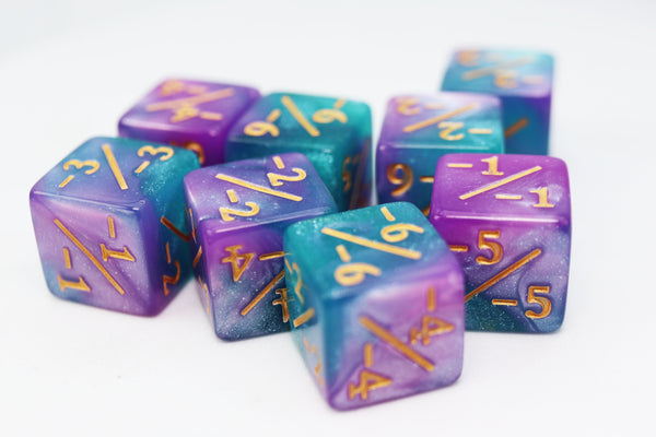 Light Blue & Purple Glitter -1/-1 Magic Counters Plastic Dice Foam Brain Games