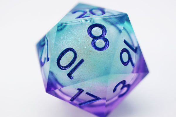 33mm Sharp Edge Liquid Core D20 - Fairy Dust Plastic Dice Foam Brain Games