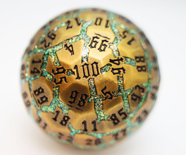 50mm Metal D100 - Beryllium Ore Metal Dice Foam Brain Games
