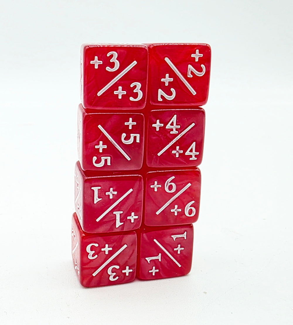 Pearl Red +1/+1 Magic Counters Plastic Dice Foam Brain Games
