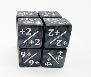 Pearl Black with White +1/+1 Magic Counters Plastic Dice Foam Brain Games