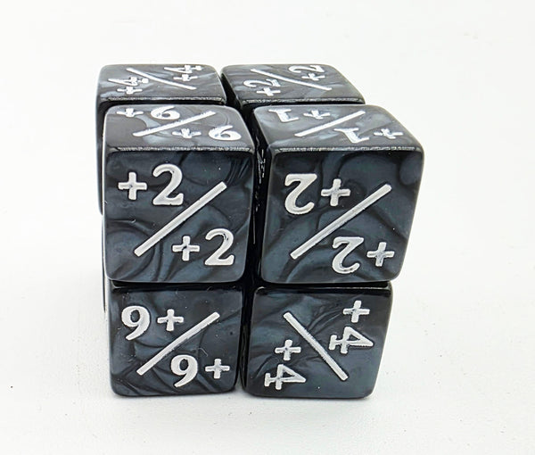 Pearl Black with White +1/+1 Magic Counters Plastic Dice Foam Brain Games