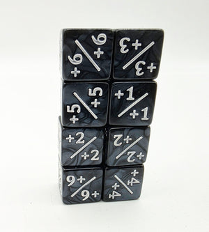 Pearl Black with White +1/+1 Magic Counters Plastic Dice Foam Brain Games