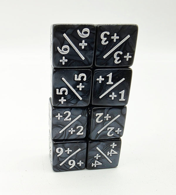 Pearl Black with White +1/+1 Magic Counters Plastic Dice Foam Brain Games
