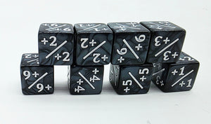 Pearl Black with White +1/+1 Magic Counters Plastic Dice Foam Brain Games