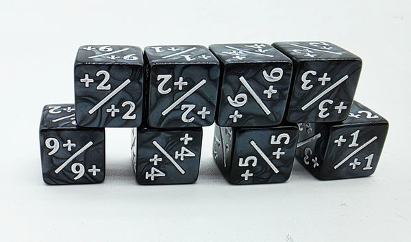 Pearl Black with White +1/+1 Magic Counters Plastic Dice Foam Brain Games