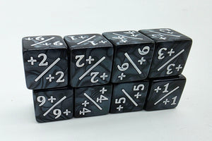 Pearl Black with White +1/+1 Magic Counters Plastic Dice Foam Brain Games
