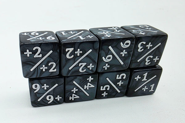 Pearl Black with White +1/+1 Magic Counters Plastic Dice Foam Brain Games