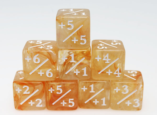 Orange & White +1/+1 Magic Counters Plastic Dice Foam Brain Games