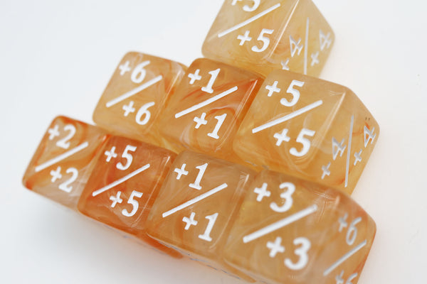 Orange & White +1/+1 Magic Counters Plastic Dice Foam Brain Games