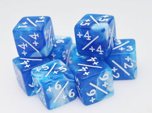 White & Blue Glitter +1/+1 Magic Counters Plastic Dice Foam Brain Games