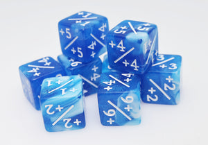 White & Blue Glitter +1/+1 Magic Counters Plastic Dice Foam Brain Games