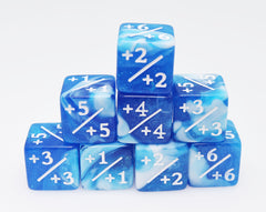 White & Blue Glitter +1/+1 Magic Counters Plastic Dice Foam Brain Games