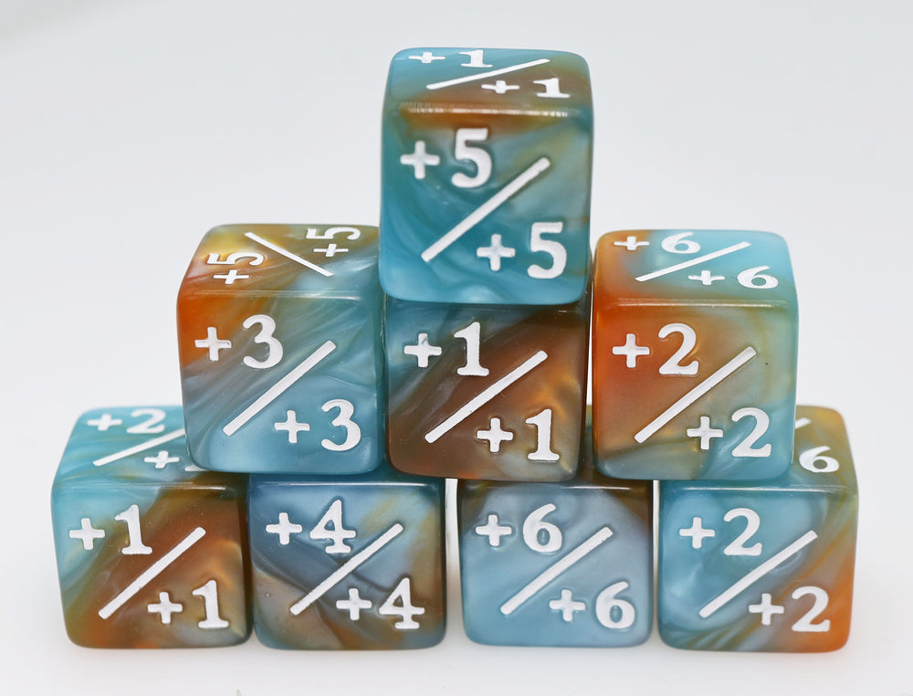 Blue & Gold +1/+1 Magic Counters Plastic Dice Foam Brain Games