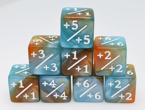 Blue & Gold +1/+1 Magic Counters Plastic Dice Foam Brain Games