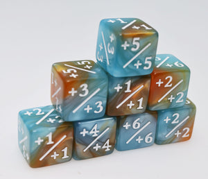 Blue & Gold +1/+1 Magic Counters Plastic Dice Foam Brain Games