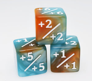Blue & Gold +1/+1 Magic Counters Plastic Dice Foam Brain Games