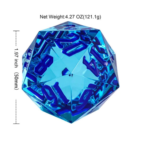 55mm Titan D20 - Sharp Edge Nautical Clear Sight Plastic Dice Foam Brain Games