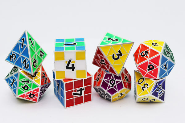 Puzzle Cube: Silver - Metal 8 piece Dice Set Metal Dice Foam Brain Games