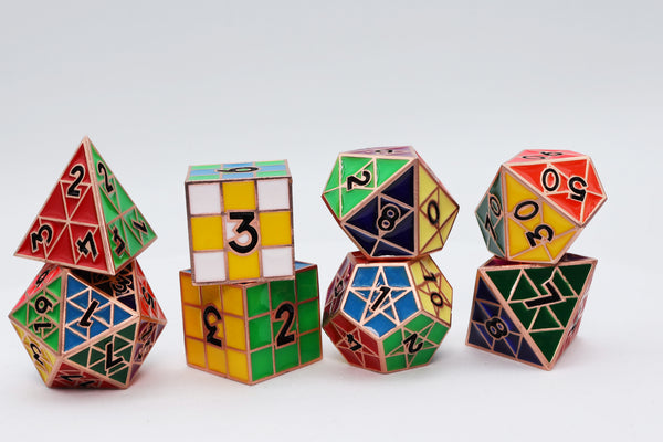 Puzzle Cube: Copper - Metal 8 piece Dice Set Metal Dice Foam Brain Games