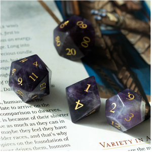 Amethyst - Gemstone Engraved with Gold Stone Dice Foam Brain Games