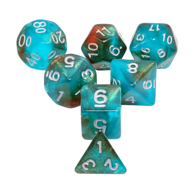 Glow in the Dark Blue Galaxy RPG Dice Set Plastic Dice Foam Brain Games
