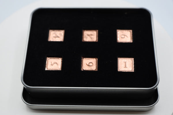 6 piece Metal D6s - Copper Metal Dice Foam Brain Games