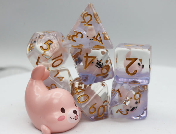 Pink Seal RPG Dice Set Plastic Dice Foam Brain Games